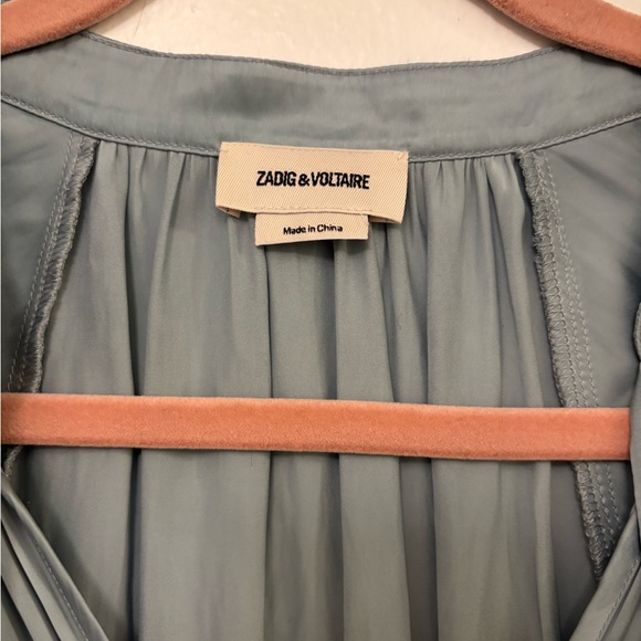 Zadig & Voltaire light blue/ grey Ritu Satin Mini Dress boho S - Picture 4 of 6